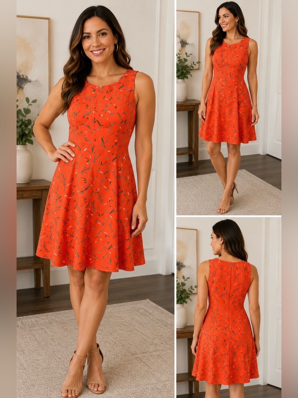 Banana Republic Women’s Size 8 Orange Printed Fit & Flare Sleeveless Dress